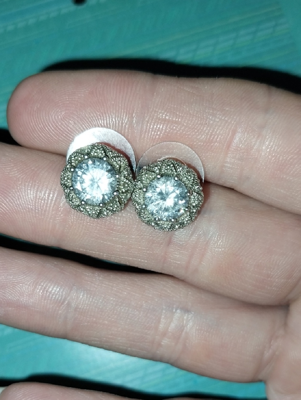Sparkling Cubic Zirconia Sterling Silver Halo Stud Earrings